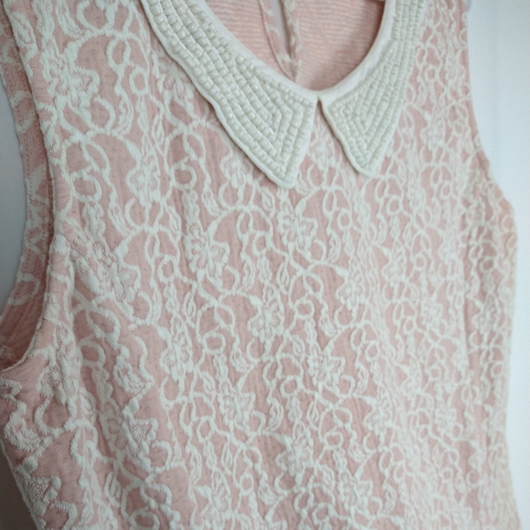 Hinge Pink Peplum Beaded Collar Top Blouse Large - Picture 3 of 5